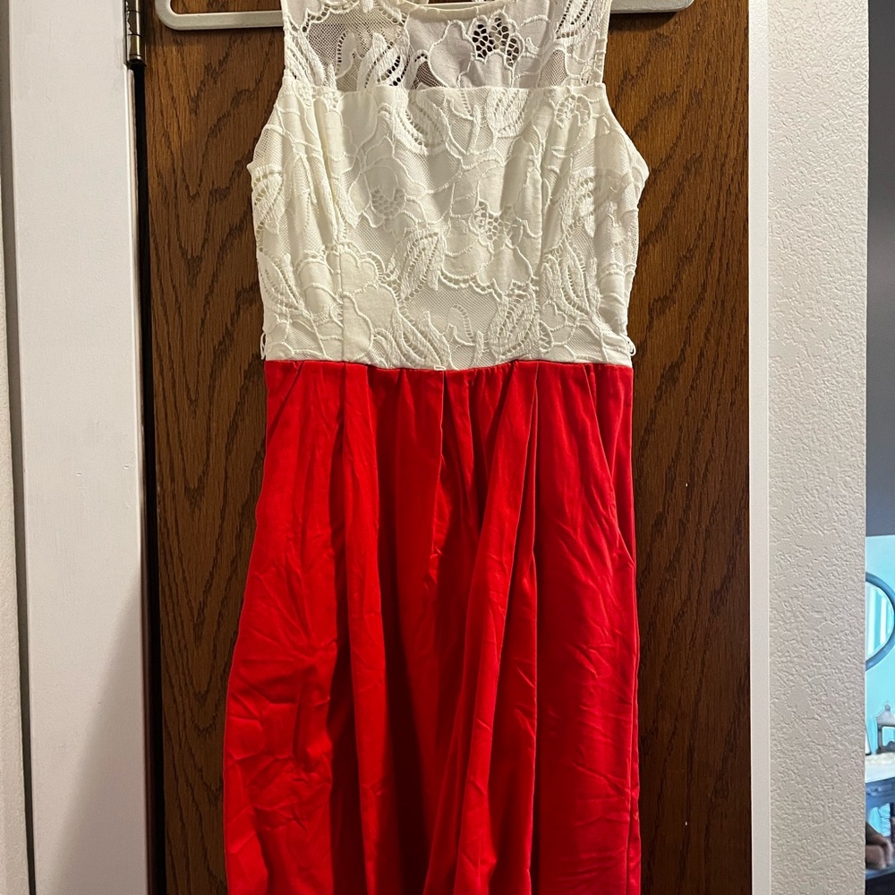 Elegant Coral and White Lace Dress